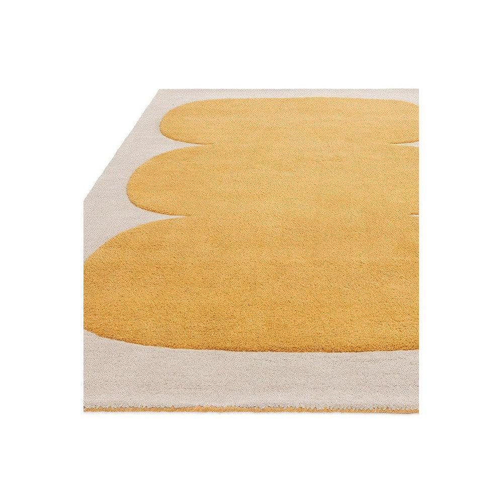 Asiatic Sculpt Gold Designer Rug featuring abstract rounded shapes in golden yellow on cream background, hand-tufted wool
