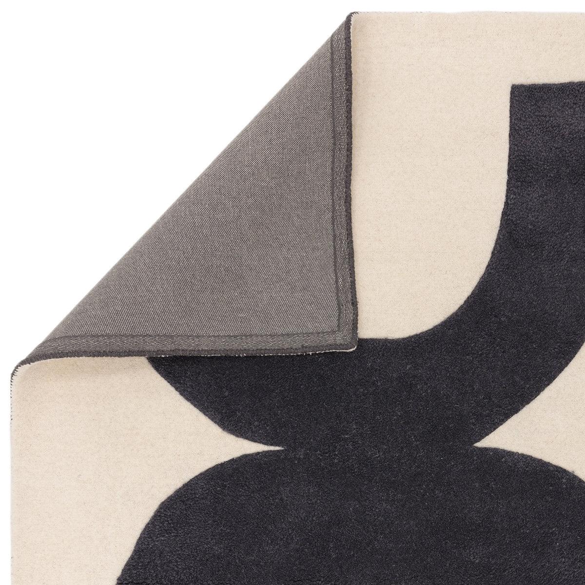 Asiatic Canvas 03 Balance Rug featuring abstract shapes in charcoal, cream and beige on beige field, machine-made wool
