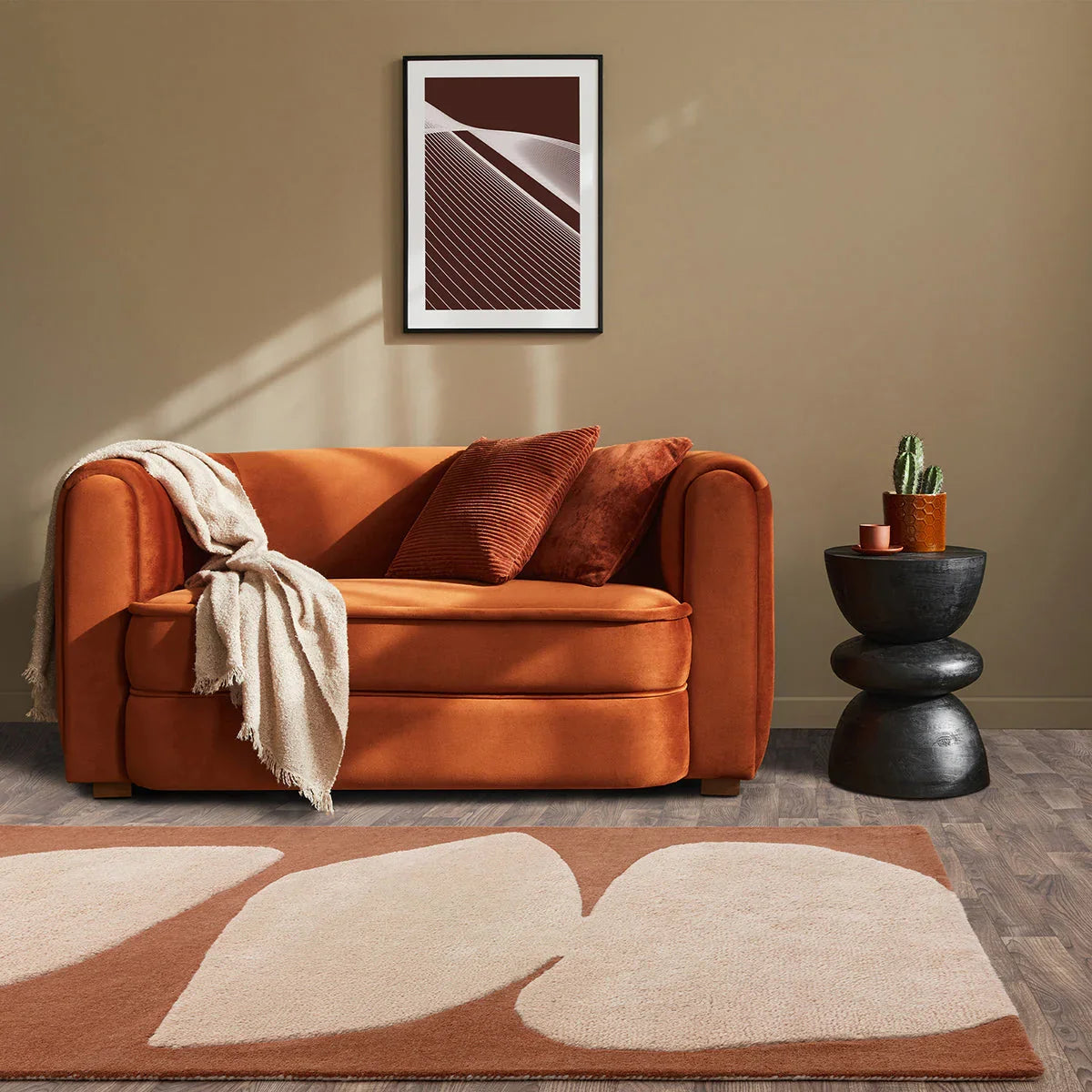 Asiatic Canvas 05 Collage Rug in burnt orange, cream and beige on warm beige background, power-loomed polyester