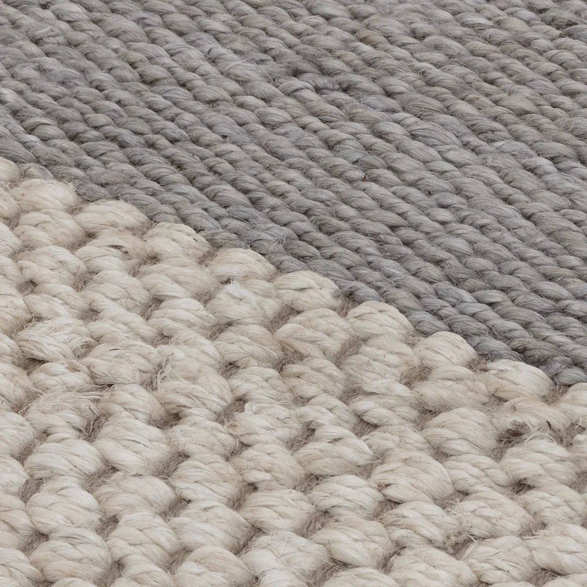 Asiatic Cedar Grey Natural Designer Rug featuring chunky weave in cream beige grey on beige background, handwoven wool