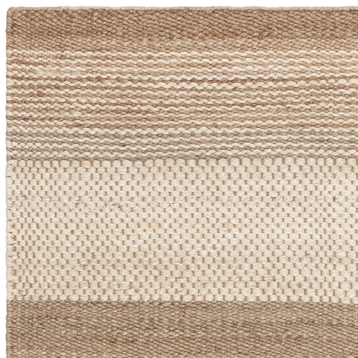 Asiatic Cedar Ivory Natural Designer Rug featuring banded woven stripes in ivory, cream and taupe on beige background, hand-woven jute
