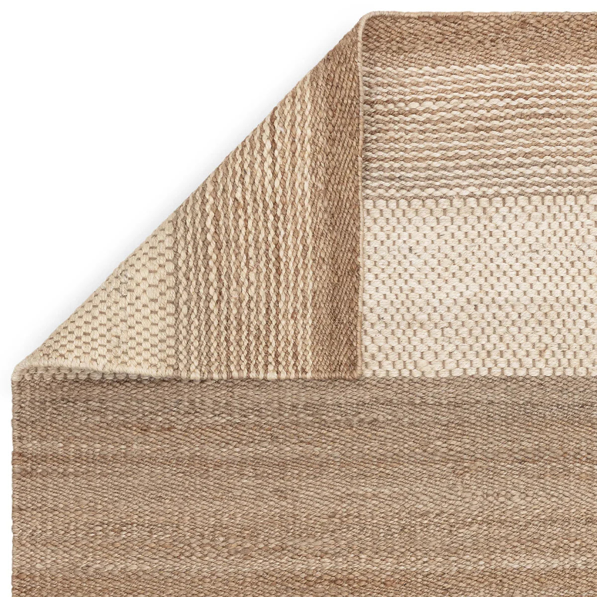 Asiatic Cedar Ivory Natural Designer Rug featuring textured woven stripe in ivory, cream and taupe on cedar-brown background, hand-woven jute