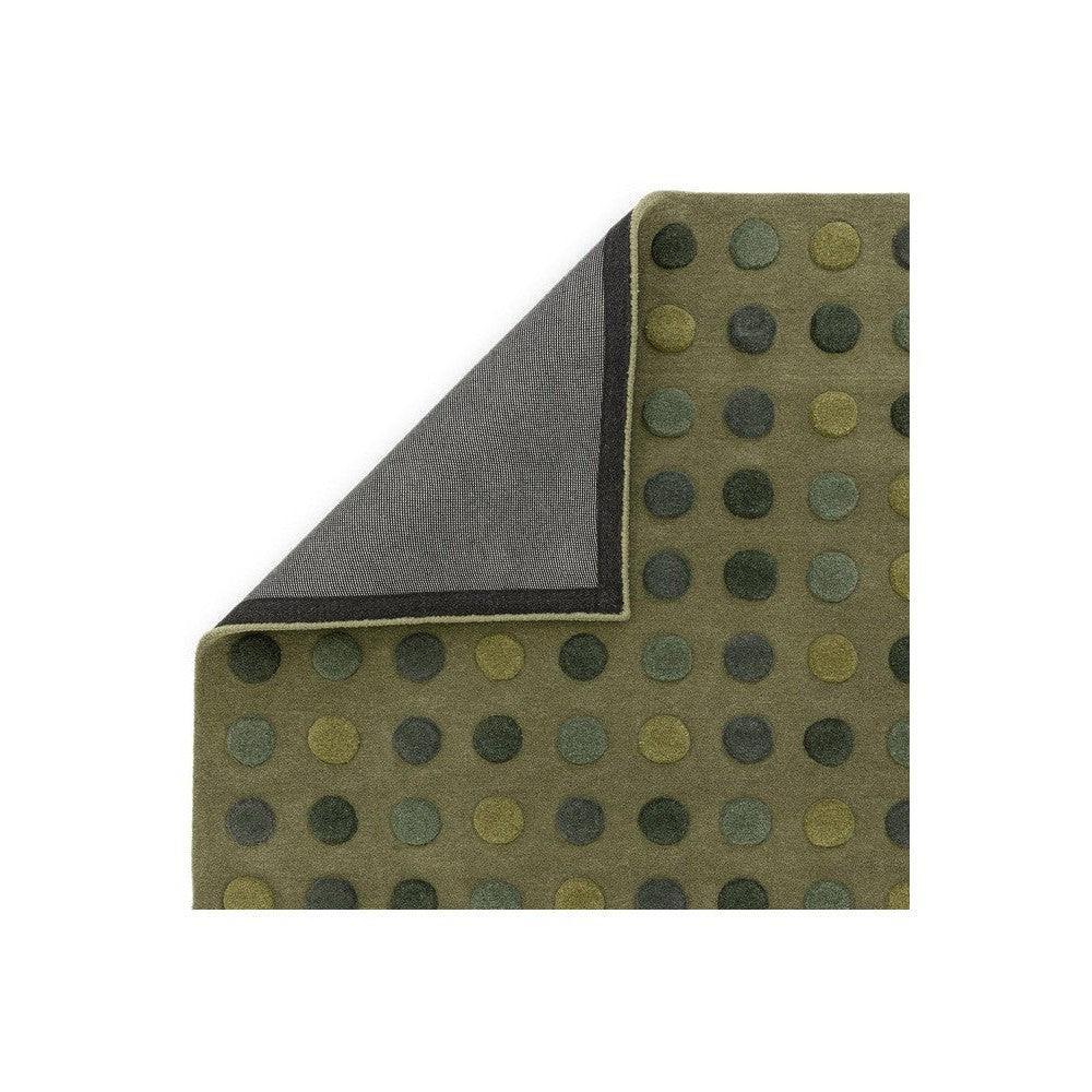 Asiatic Dotty Green Designer Rug featuring polka-dot pattern in olive, sage and charcoal on a muted olive background by Asiatic London