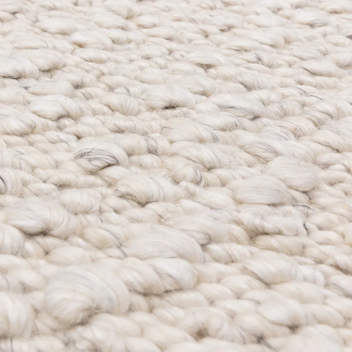 Asiatic Elm Ivory Designer Rug featuring chunky boucle loop weave in ivory with pale grey accents on ivory background, hand-tufted wool