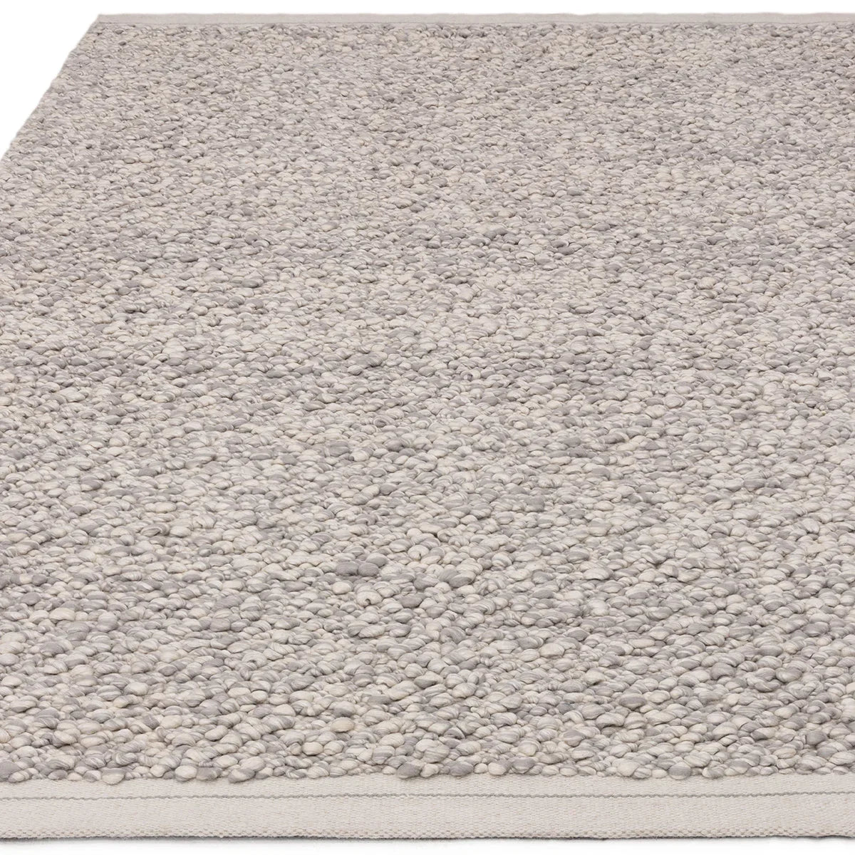 Asiatic Elm Silver Designer Rug featuring textured loop pile in silver grey on ivory background, hand-tufted wool