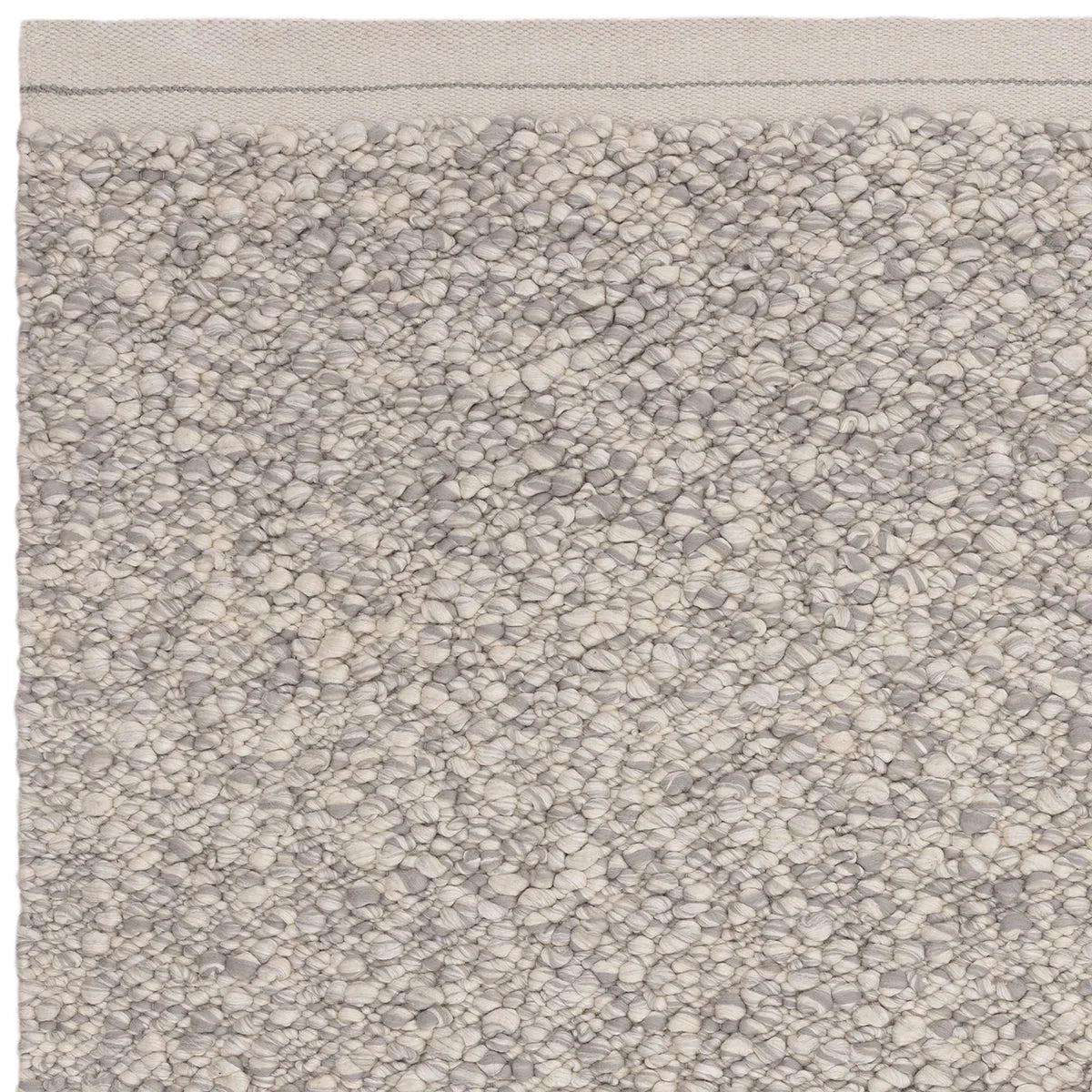 Asiatic Elm Silver Designer Rug featuring pebble-textured pattern in silver/grey/taupe on pale ivory, hand-tufted wool