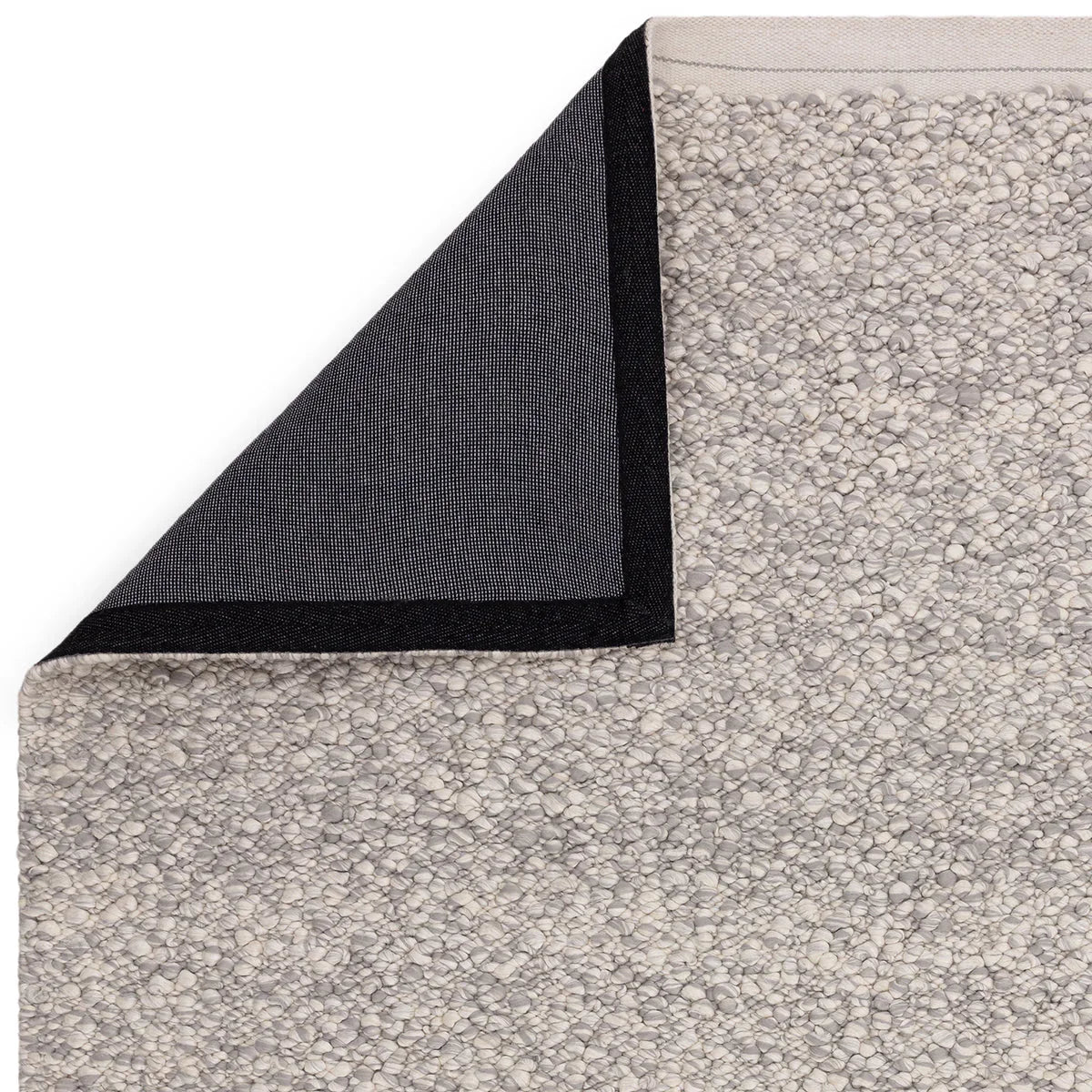 Asiatic Elm Silver Designer Rug featuring pebble texture in silver, beige, taupe and charcoal on beige background, hand-tufted wool