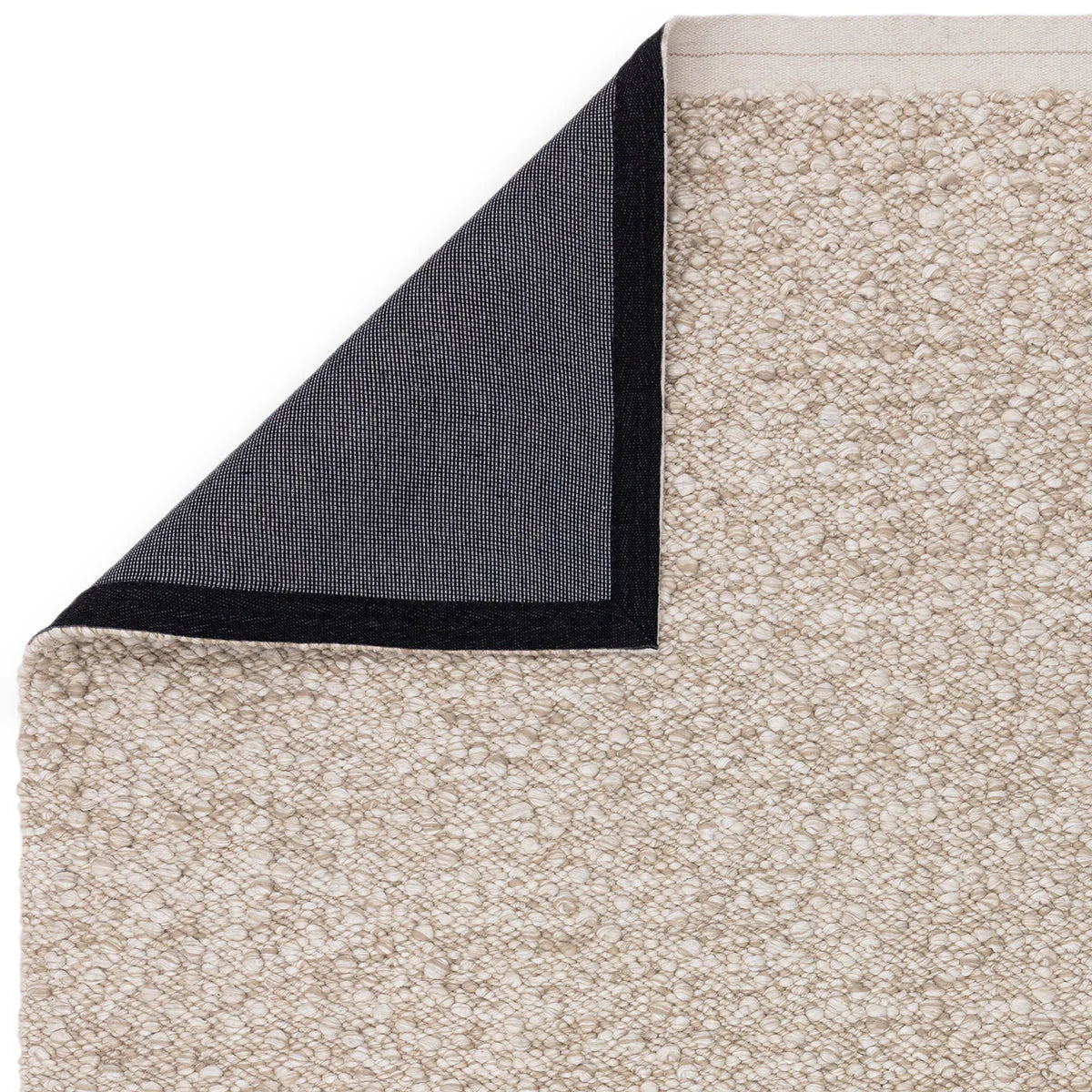 Asiatic Elm Taupe Designer Rug featuring textured loop pattern in taupe on beige with dark navy border