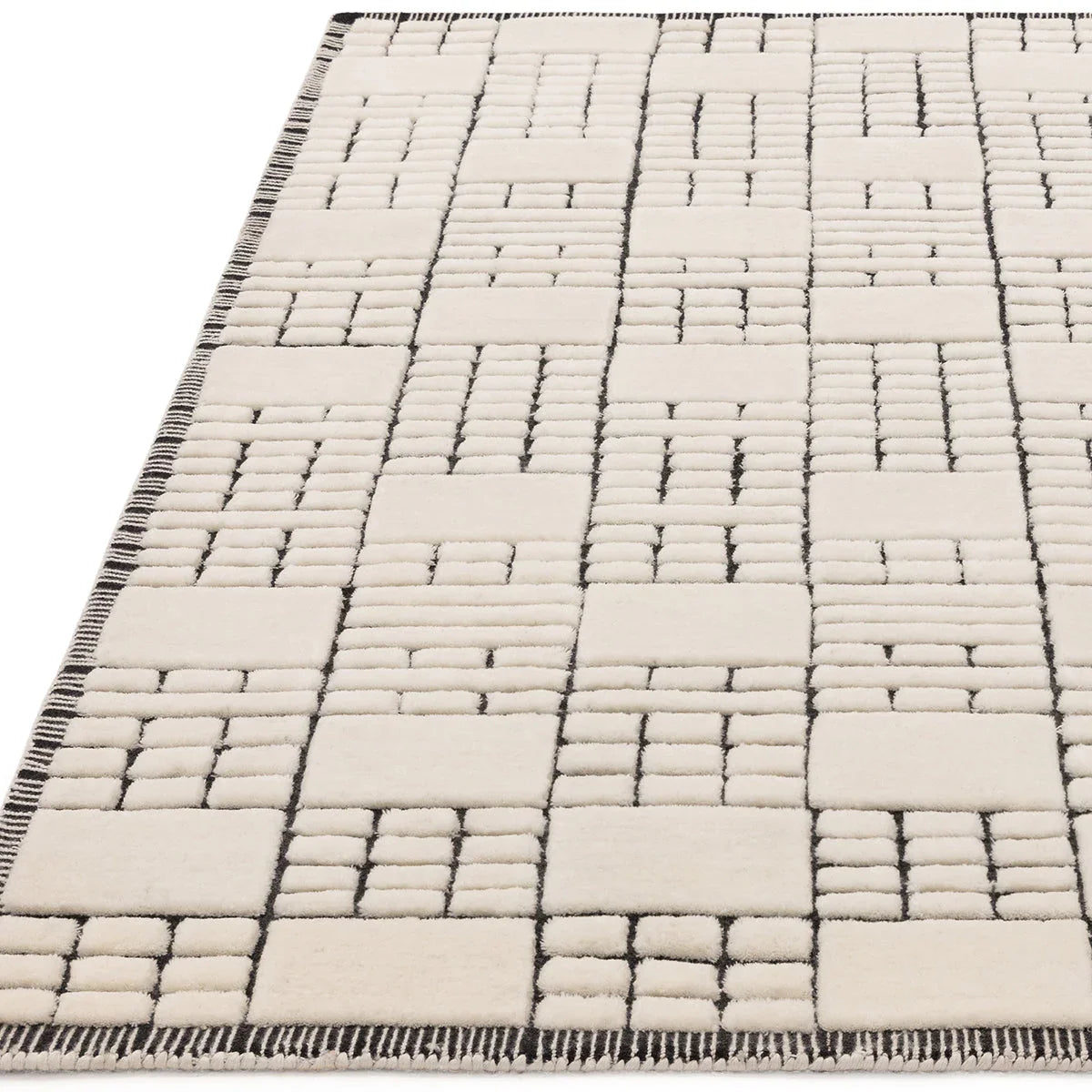 Asiatic Empire Cream Black Rug featuring geometric tile pattern in cream and black on ivory, machine-made polyester