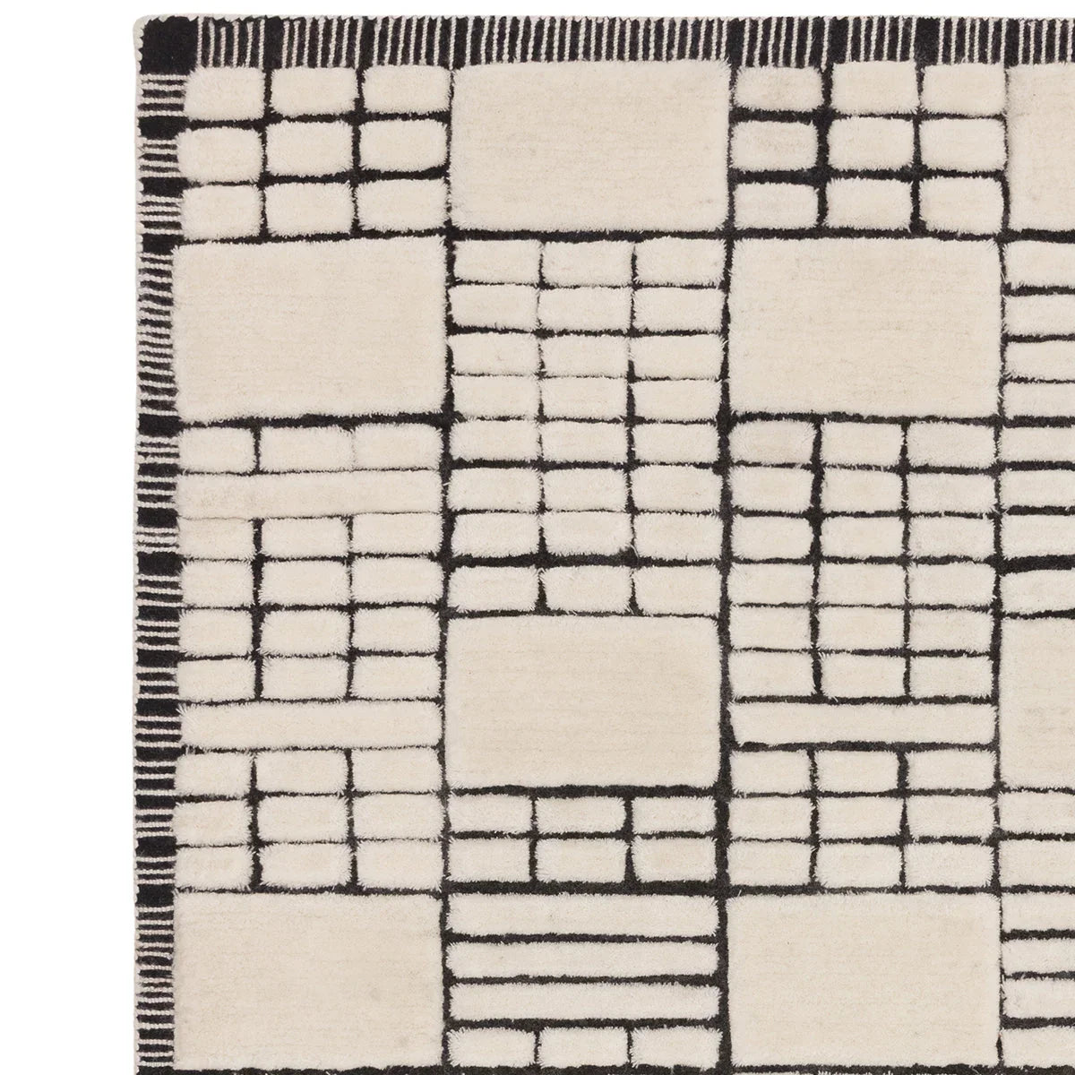 Asiatic Empire Cream Black Designer Rug featuring geometric grid blocks in cream and black on cream background, hand-tufted wool