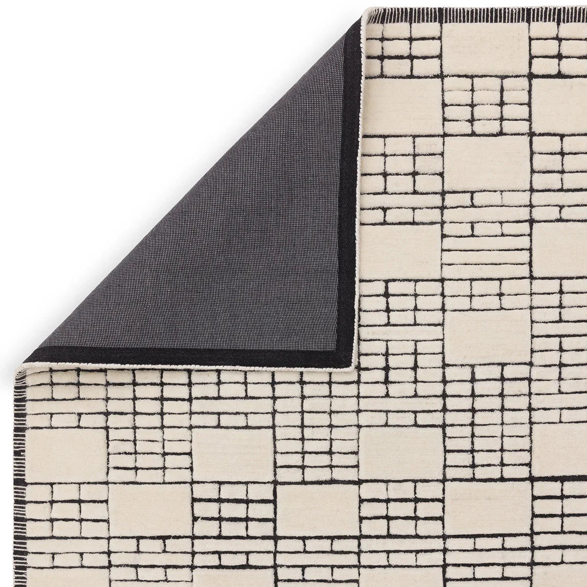 Asiatic Empire Cream Black Rug featuring geometric grid in cream, black and ivory on ivory background, hand-tufted wool