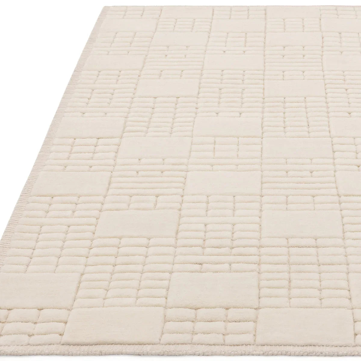 Asiatic Empire Cream Neutral Designer Rug featuring patchwork block pattern in ivory and cream on cream background, machine-made polypropylene