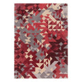 Asiatic Enigma Red Designer Rug featuring geometric abstract pattern in burgundy, crimson, cream and grey on beige, machine-loomed wool