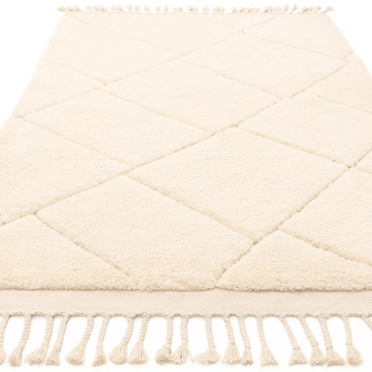 Asiatic Fes 01 Designer Rug featuring quilted diamond pattern in ivory, cream and pale beige on cream background, hand-tufted wool