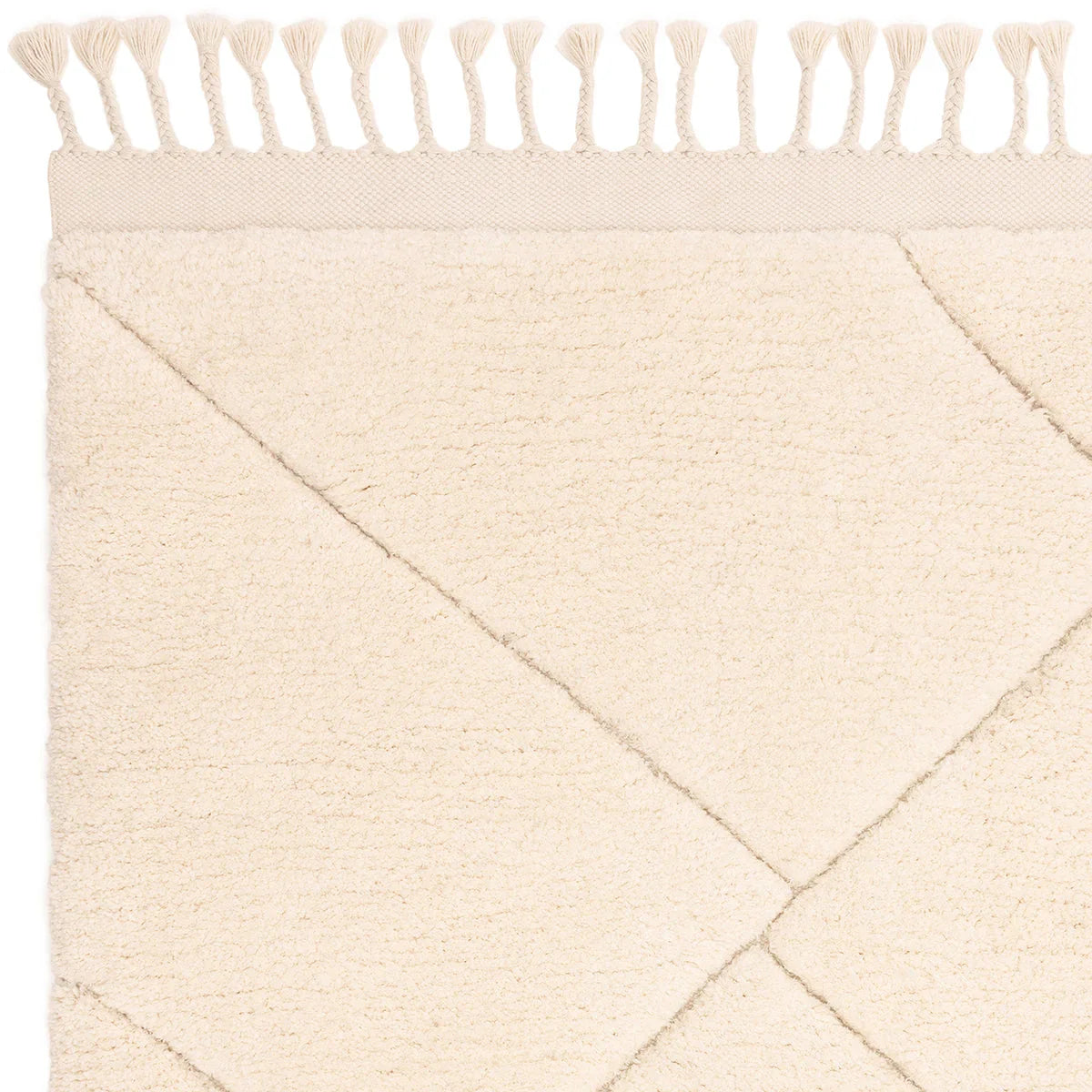Asiatic Fes 01 Designer Rug featuring geometric diamond pattern in cream, ivory and taupe on ivory background, hand-tufted wool