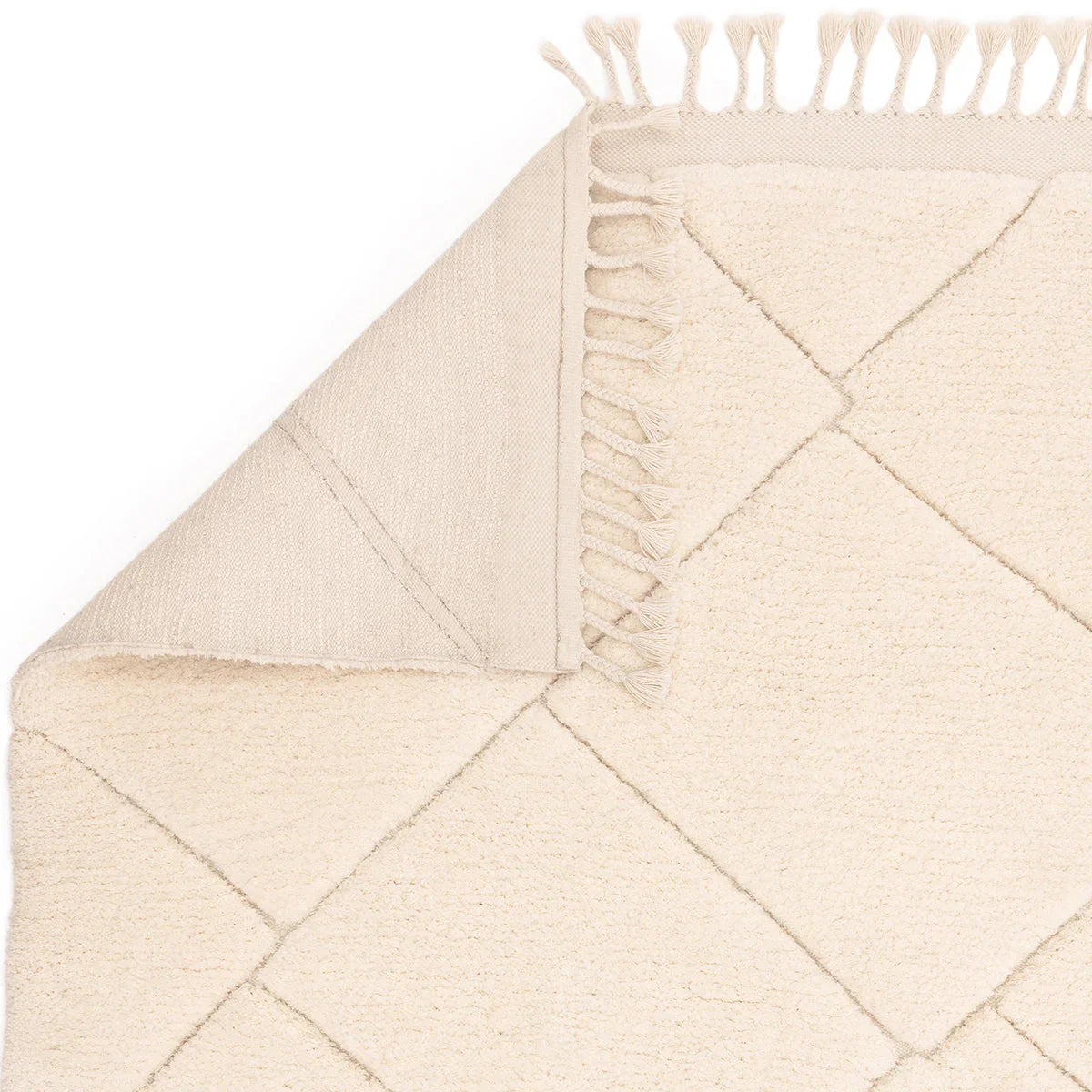 Asiatic Fes 01 Designer Rug featuring diamond geometric pattern in cream, ivory and pale beige on light cream background, hand-tufted wool