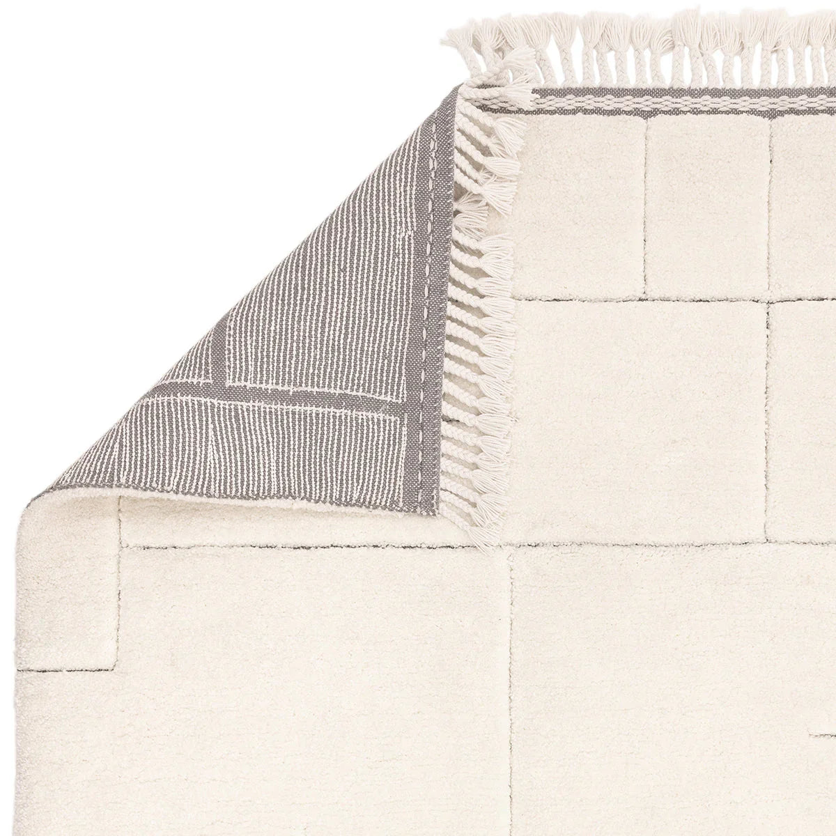 Asiatic Fes 02 Designer Rug featuring geometric striped border in ivory and grey on cream background, hand-tufted wool