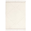 White rug with diamond pattern and tassels on a white background