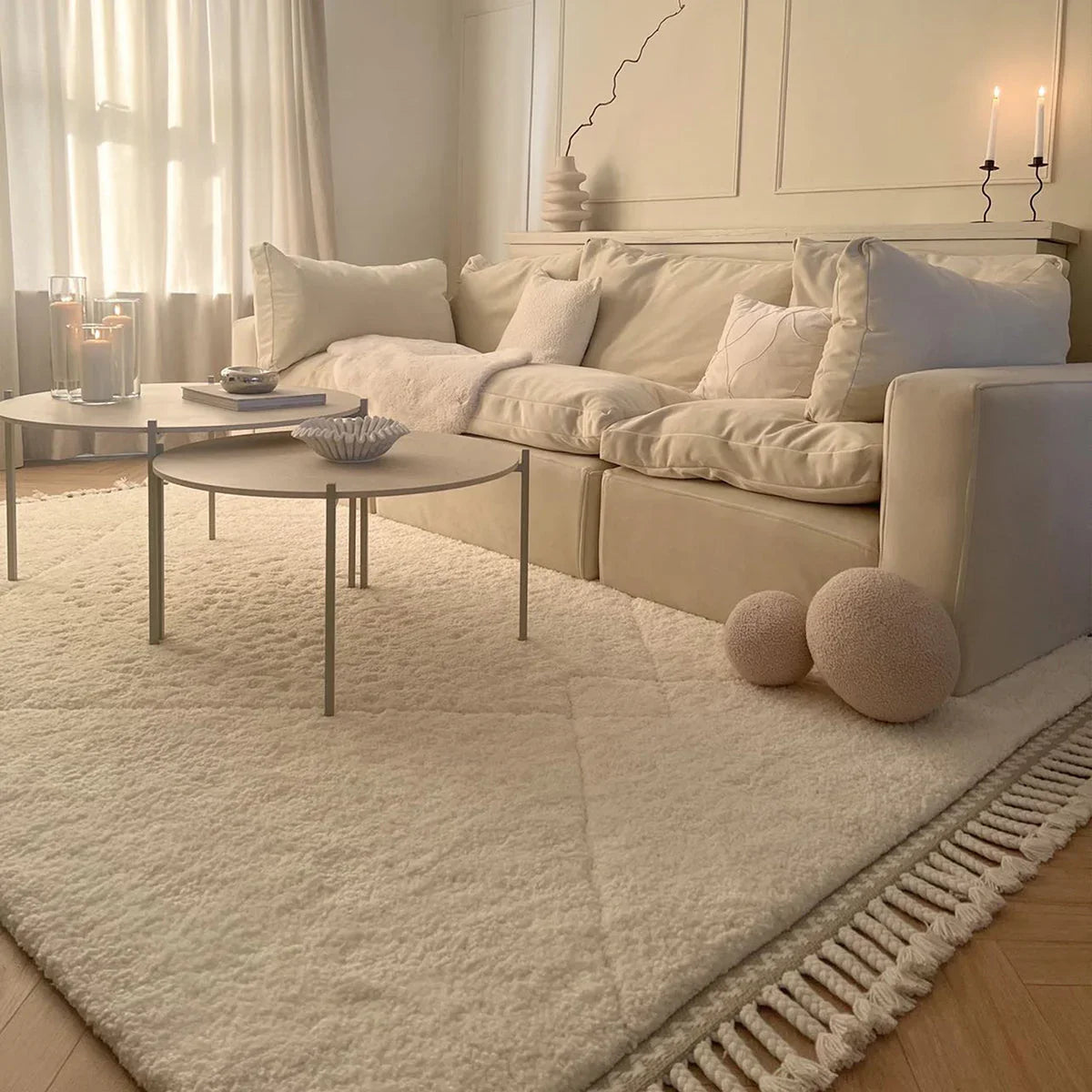 Asiatic Fes 03 Designer Rug featuring solid textured pattern in cream, ivory and pale beige on ivory background, hand-tufted wool