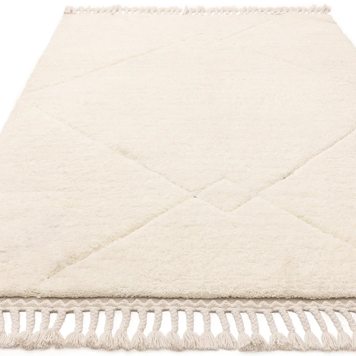 Asiatic Fes 03 Designer Rug featuring subtle geometric chevron pattern in ivory and cream on white background, hand-tufted wool