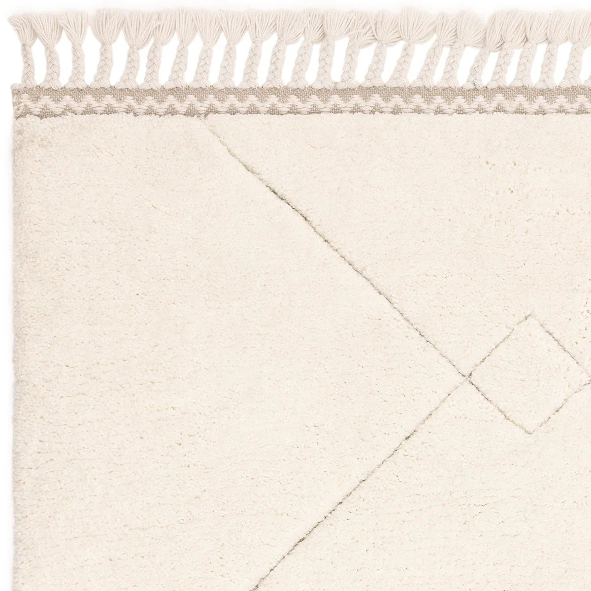 Asiatic Fes 03 Designer Rug featuring geometric diamond pattern in ivory and cream on cream background, hand-tufted wool