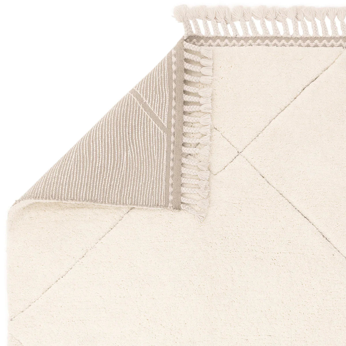 Asiatic Fes 03 Designer Rug featuring geometric diamond panels in cream, beige and taupe on ivory background, machine-woven wool