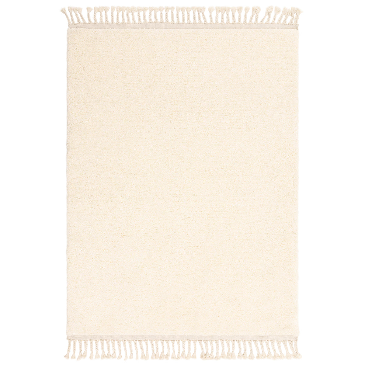 Beige rug with white fringe on a white background