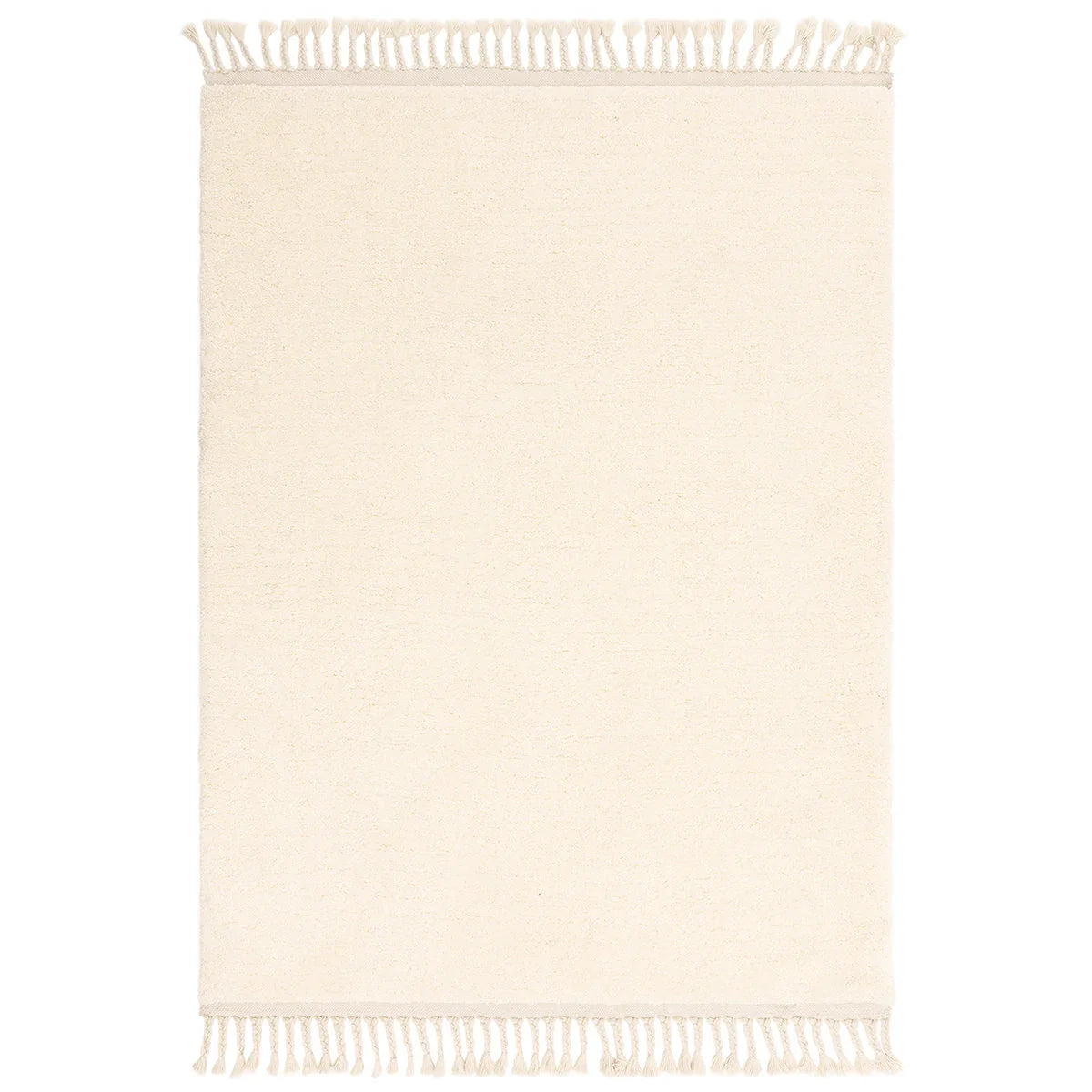 Beige rug with white fringe on a white background