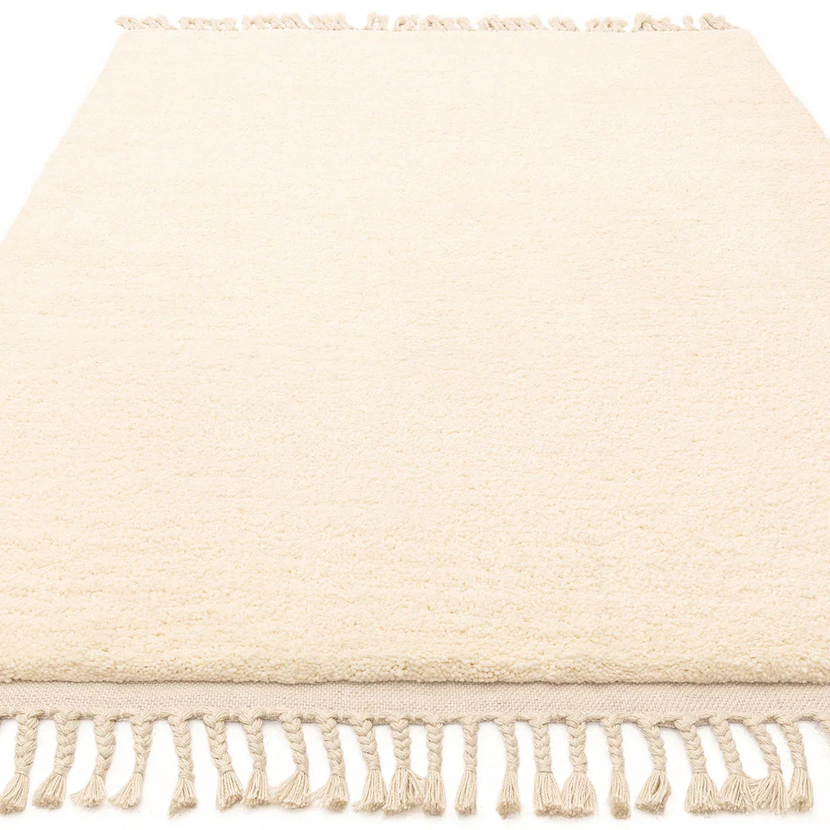Asiatic Fes 04 Designer Rug featuring solid cream design with fringe on a pale ivory background, hand-tufted wool