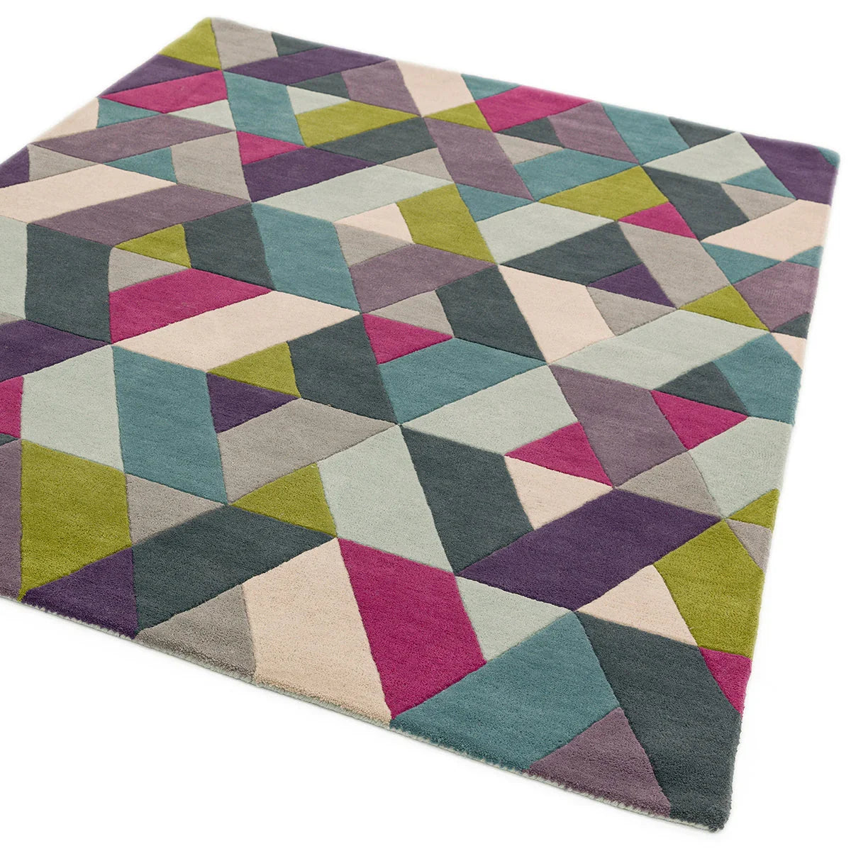 Asiatic Funk Chevron Blue Green Designer Rug featuring geometric chevron pattern in pink, teal, olive, purple on cream background, construction not specified, material not specified
