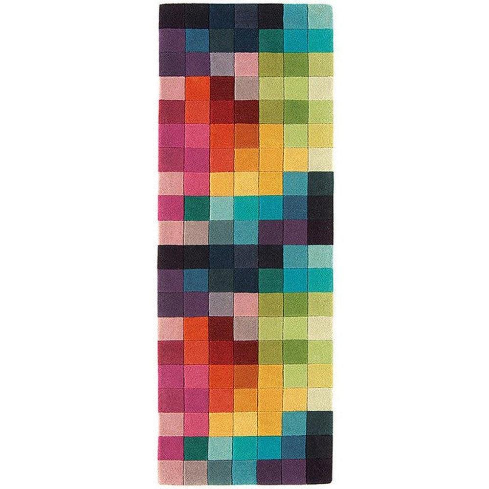 Asiatic Funk Multi Runner Rug featuring mosaic square pattern in pink, teal, lime, yellow and purple on pale background, unknown construction unknown material