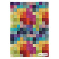 Asiatic Funk Multi Designer Rug featuring mosaic square pattern in red, orange, yellow, teal and purple on cream background, hand-tufted wool
