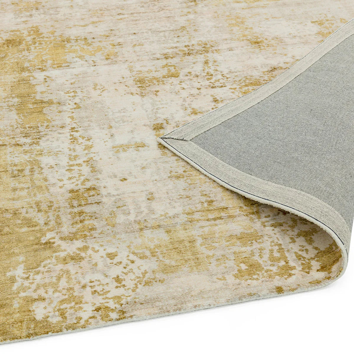 Asiatic Gatsby Autumn Rug featuring distressed abstract pattern in mustard gold, cream on ivory, machine-woven polypropylene