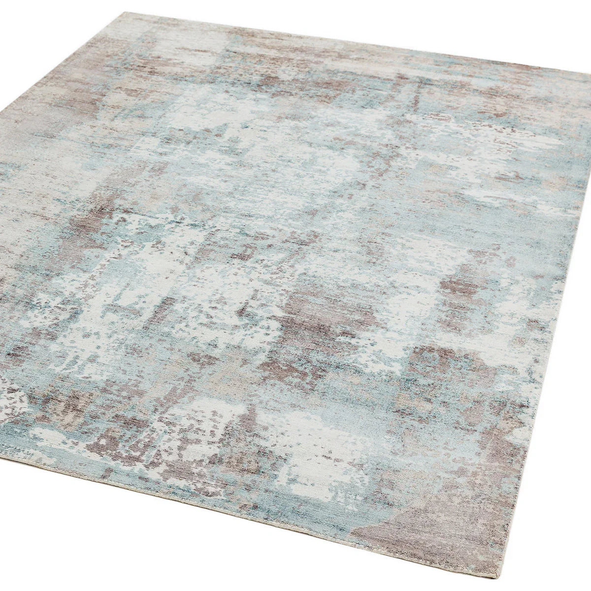Square rug with a multicolor pattern on a white background
