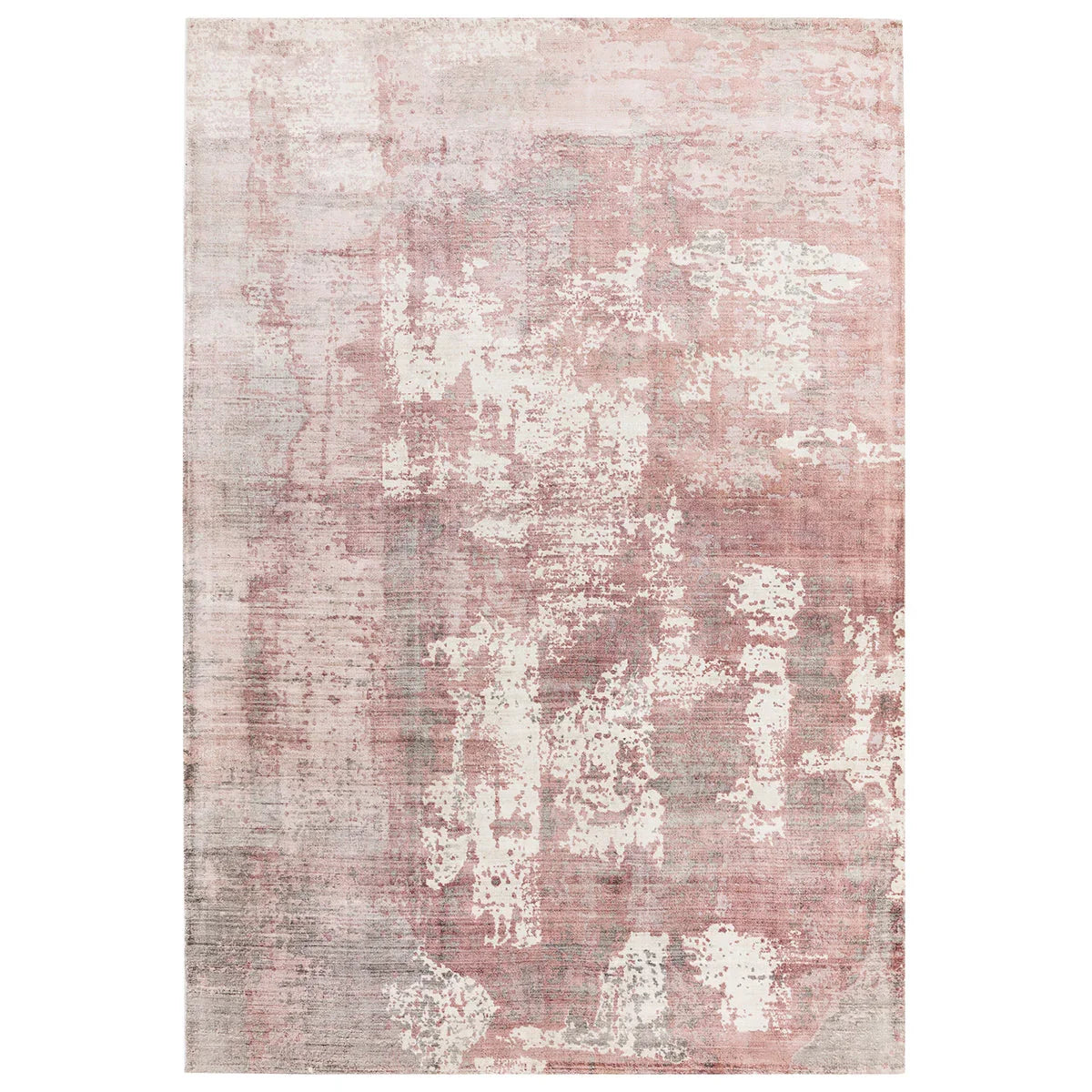 Rug with abstract design in pink and gray on a white background