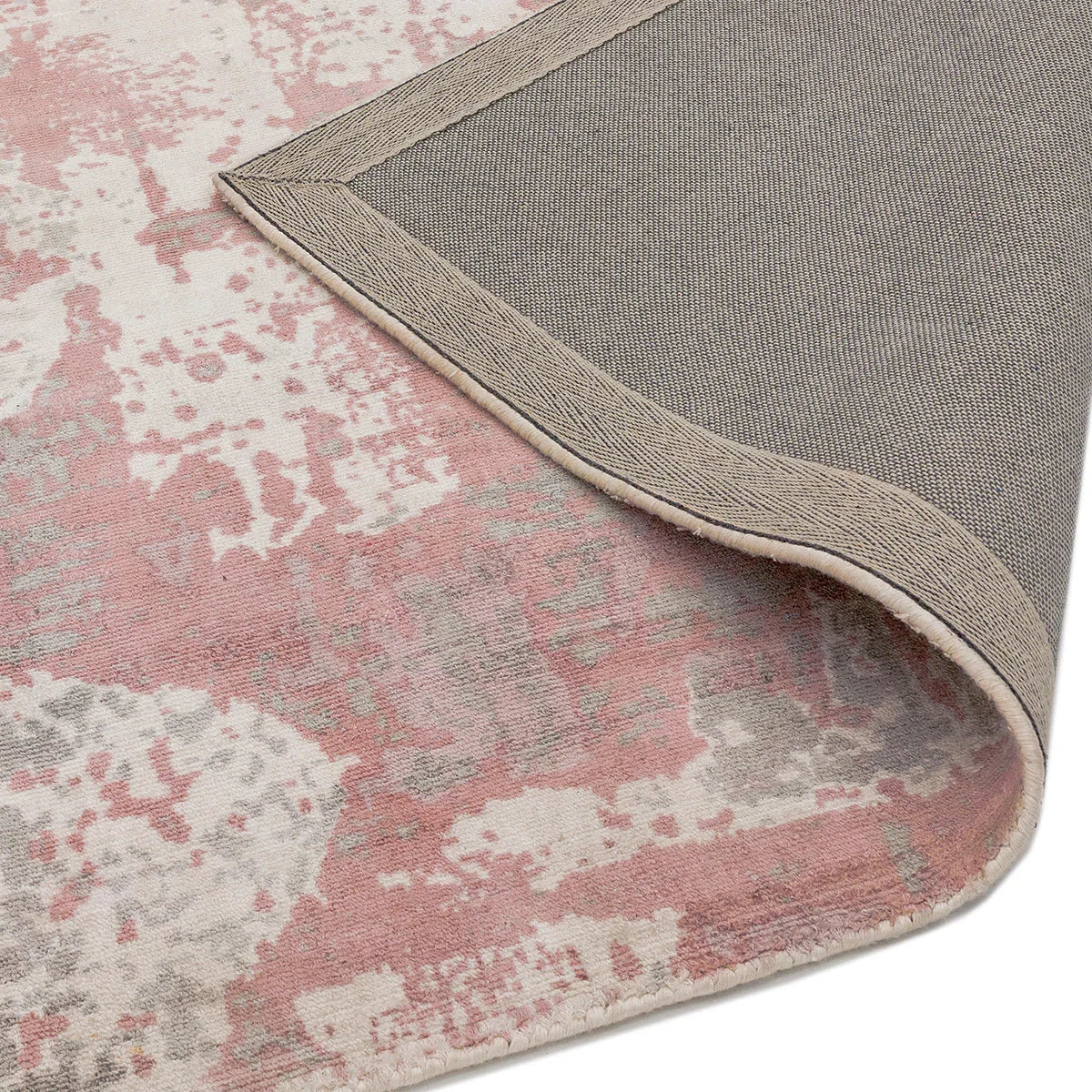 Asiatic Gatsby Blush Rug featuring abstract distressed pattern in blush pink, cream and grey on ivory, power-loomed polyester
