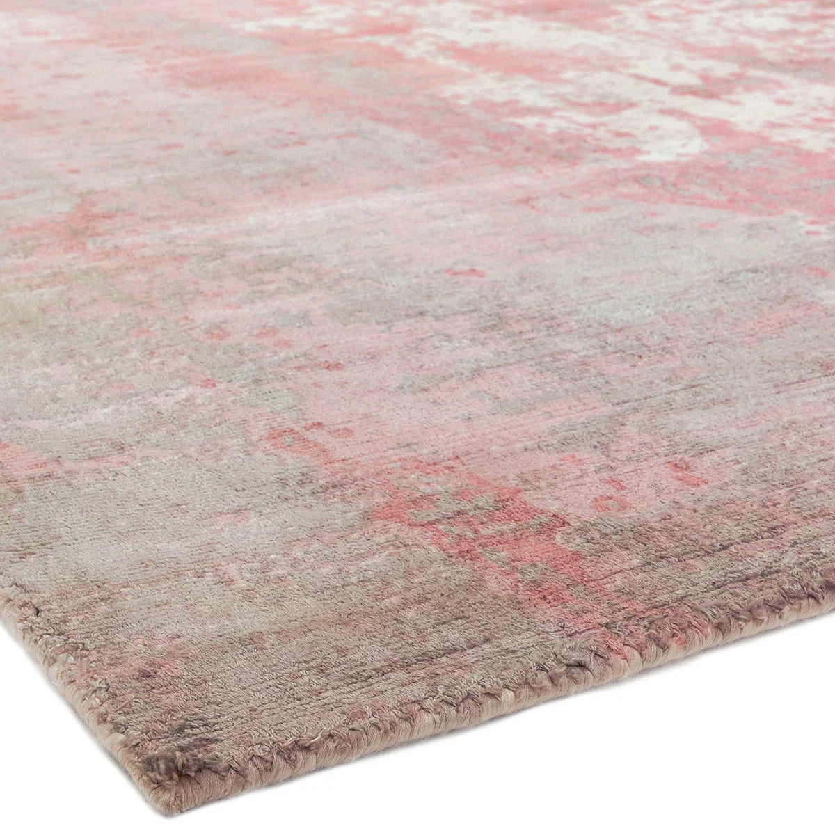 Asiatic Gatsby Blush Designer Rug featuring abstract patchwork in blush pink, beige and grey on cream background, hand-tufted wool