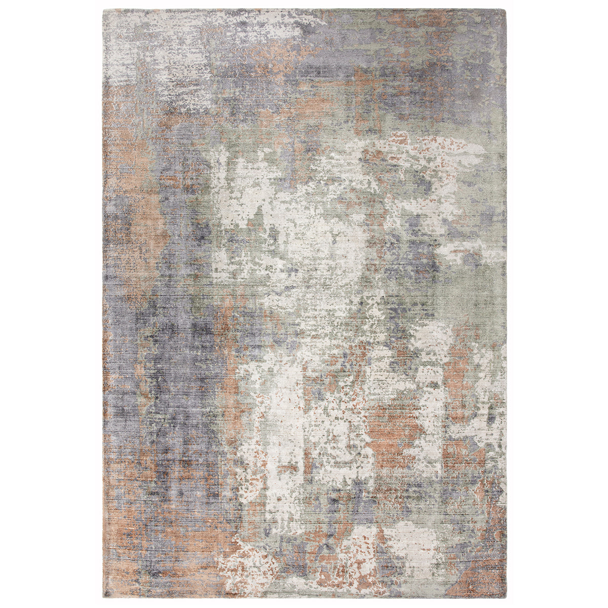 Multicolored area rug with abstract pattern on a white background