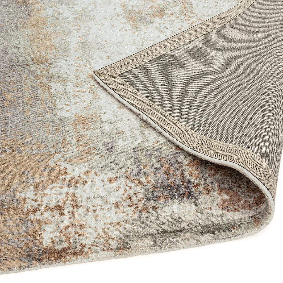 Asiatic Gatsby Coral Designer Rug featuring distressed abstract pattern in coral, cream, beige and taupe on ivory background, machine-woven polypropylene