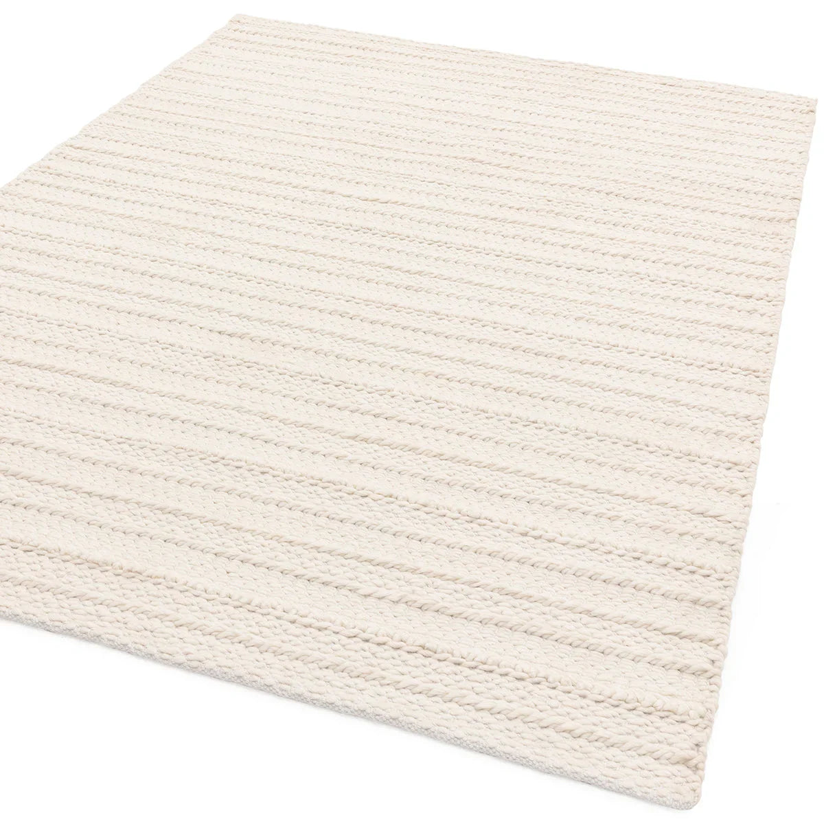 Asiatic Grayson Cream Designer Rug featuring ribbed striped weave in cream, ivory and beige on cream background, hand-woven wool
