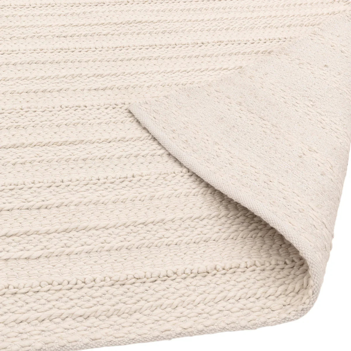 Asiatic Grayson Cream Designer Rug featuring braided stripe pattern in cream and ivory on cream background, hand-loomed wool