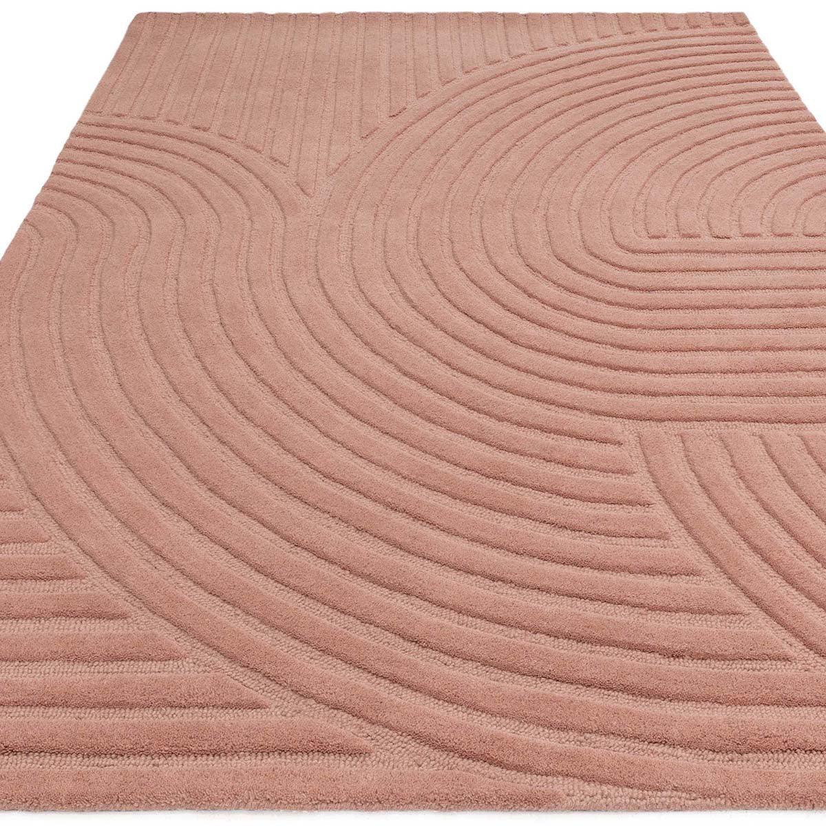 Asiatic Hague Blush Designer Rug featuring abstract concentric wave pattern in blush pink on white background, machine-loomed polypropylene