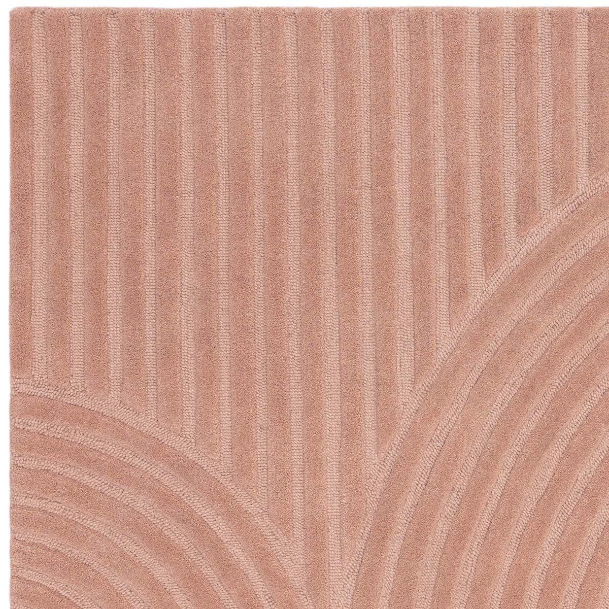 Asiatic Hague Blush Designer Rug featuring ribbed curved stripes in blush pink, dusty rose and cream on pale pink, hand-tufted wool