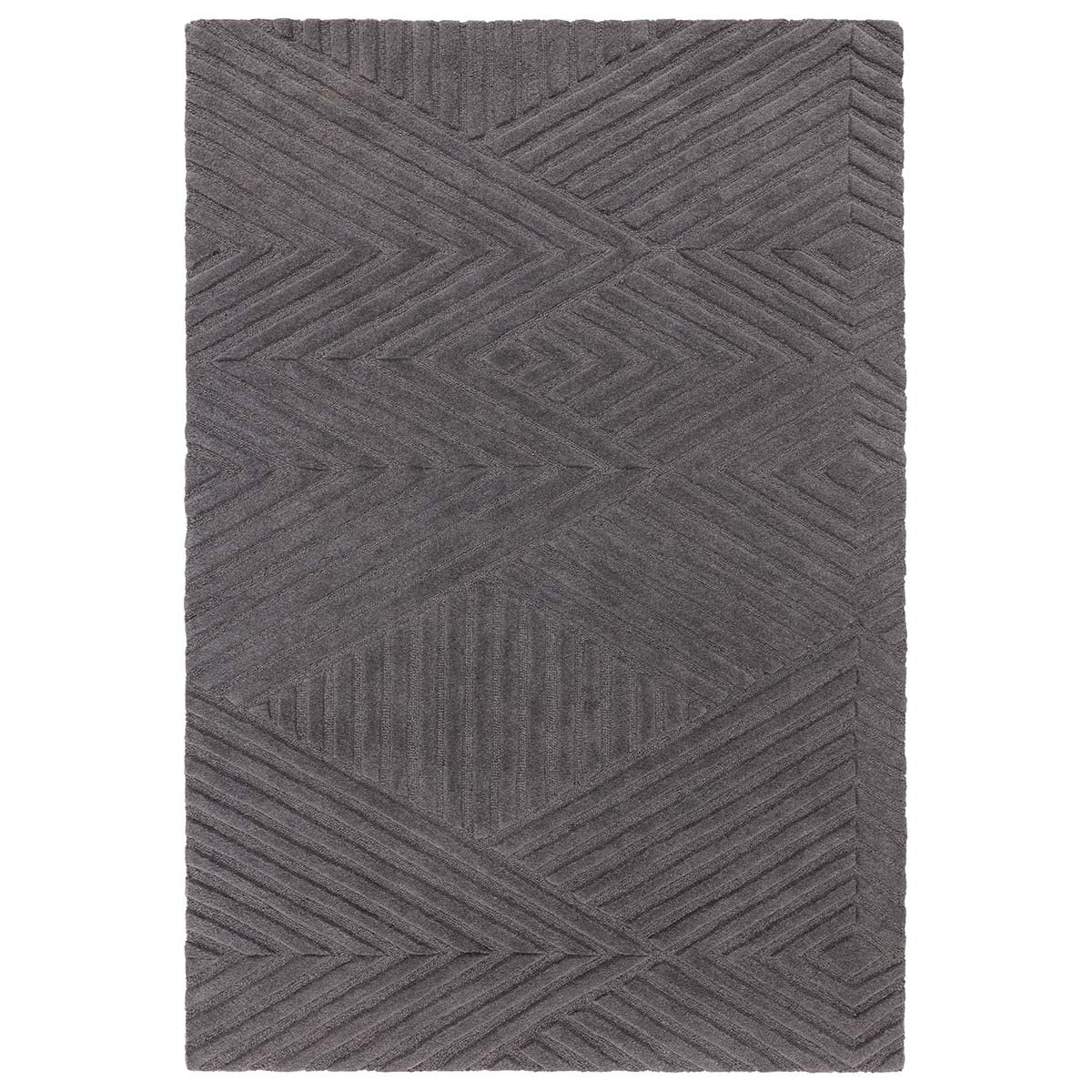 Gray geometric patterned rug on a white background