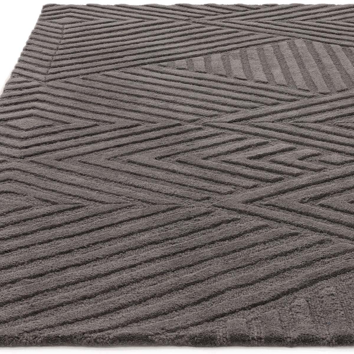 Asiatic Hague Charcoal Rug featuring geometric chevron pattern in charcoal, graphite and black on charcoal background, hand-tufted wool