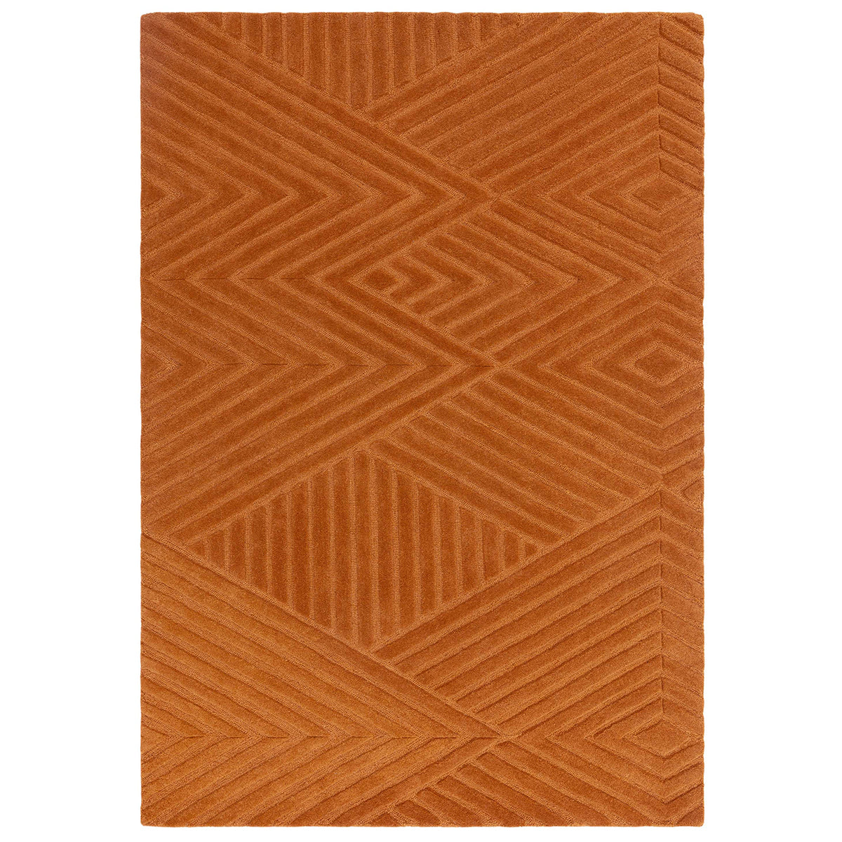 Orange rug with geometric pattern on a white background