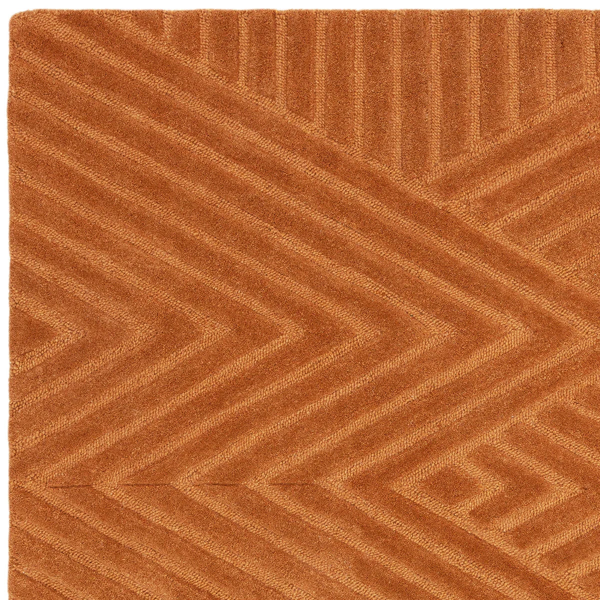 Asiatic Hague Desert Designer Rug featuring chevron pattern in burnt orange, terracotta and apricot on beige, machine-woven wool