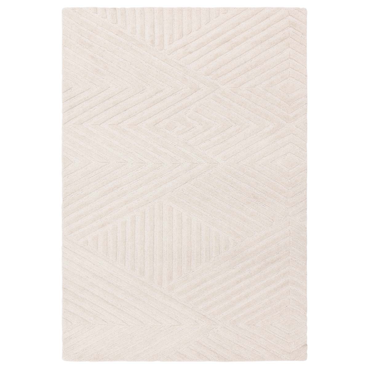 Beige rug with a chevron pattern on a white background