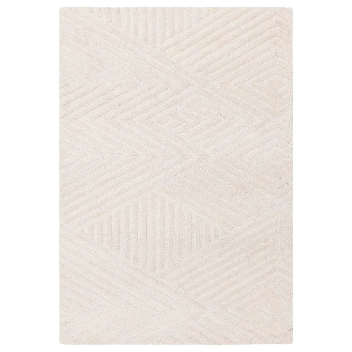 Beige rug with a chevron pattern on a white background