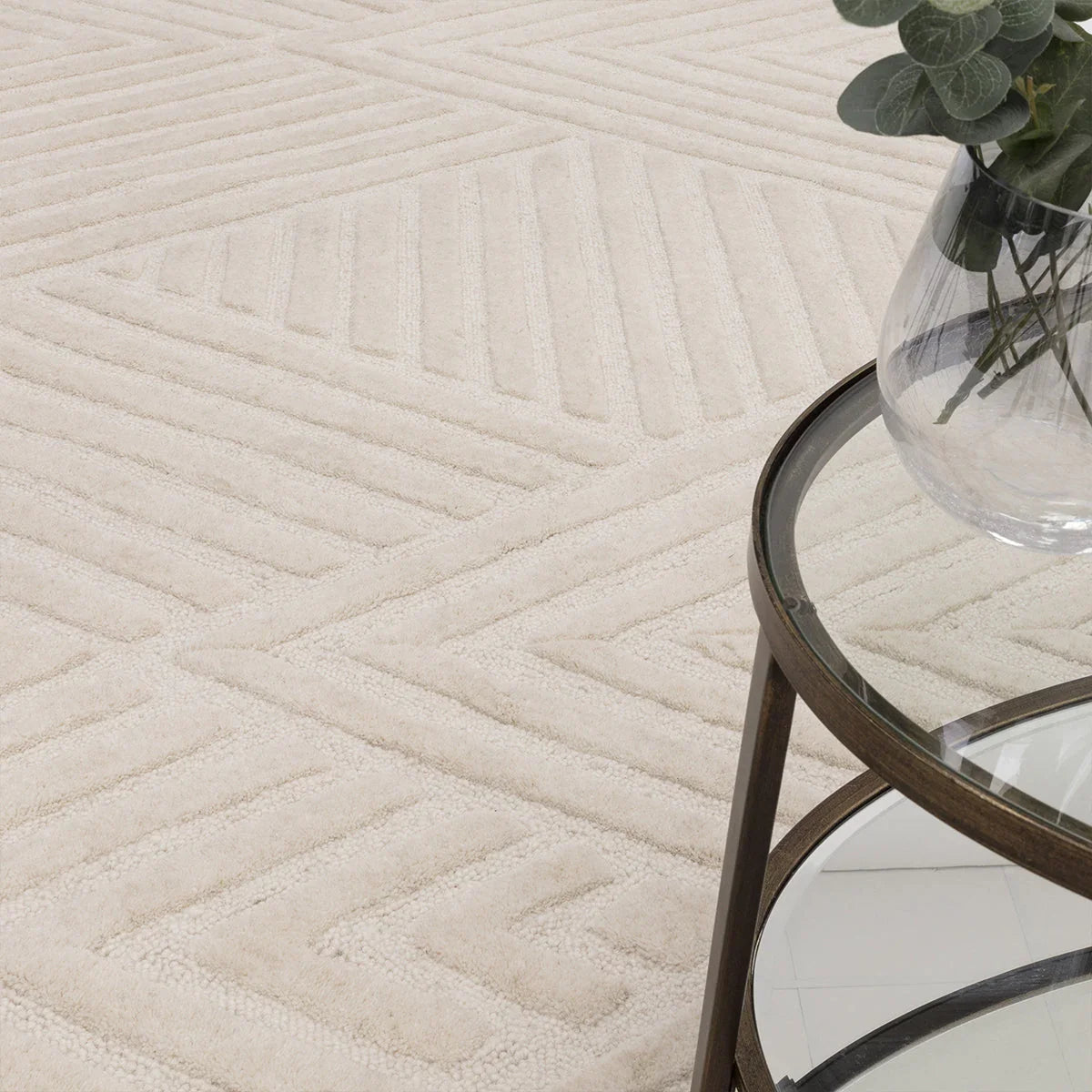 Asiatic Hague Ivory Designer Rug featuring geometric chevron pattern in ivory, cream and beige on ivory background, hand-tufted wool